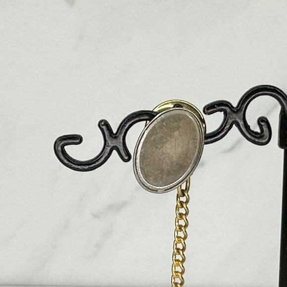 Vintage Sterling Silver Oval Lapel Tie Tack Pin - Picture 4 of 11